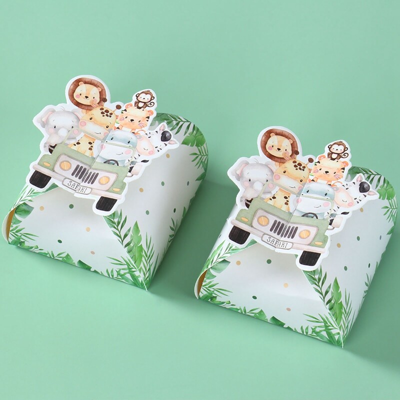 12 bucăți de hârtie din junglă cutie de bomboane pentru petrecere de nuntă, safari, decorare pentru petrecerea de naștere, cutie cadou pentru baby shower, pungă de biscuiți cu ciocolată