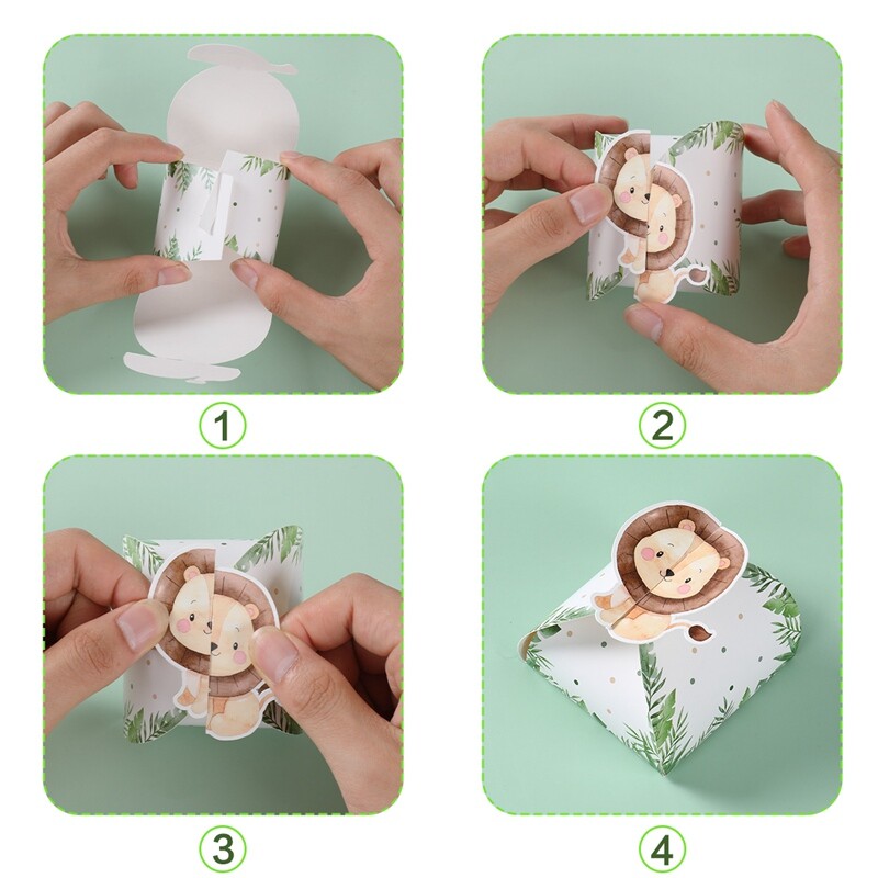 12 bucăți de hârtie din junglă cutie de bomboane pentru petrecere de nuntă, safari, decorare pentru petrecerea de naștere, cutie cadou pentru baby shower, pungă de biscuiți cu ciocolată