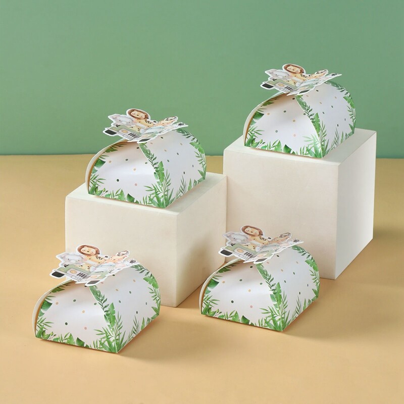 12 bucăți de hârtie din junglă cutie de bomboane pentru petrecere de nuntă, safari, decorare pentru petrecerea de naștere, cutie cadou pentru baby shower, pungă de biscuiți cu ciocolată