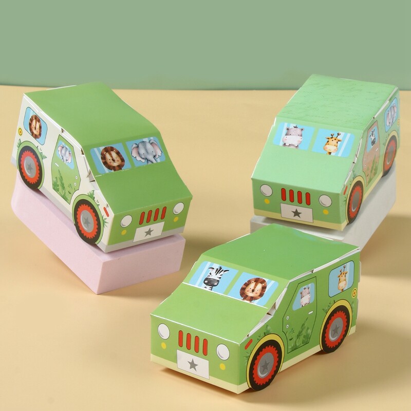 Cutie de bomboane în formă de mașină de animale din junglă Cutii de cadouri de safari din junglă Saci de bomboane de hârtie pentru decorațiuni pentru petrecerea de aniversare Cutii de ambalare
