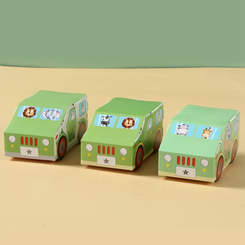 Cutie de bomboane în formă de mașină de animale din junglă Cutii de cadouri de safari din junglă Saci de bomboane de hârtie pentru decorațiuni pentru petrecerea de aniversare Cutii de ambalare