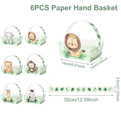 6db dzsungel állati papír kézi kosár szafari születésnapi parti dekoráció gyerekeknek ajándék csomagoló doboz Wild One Baby Shower dekorációs doboz táska