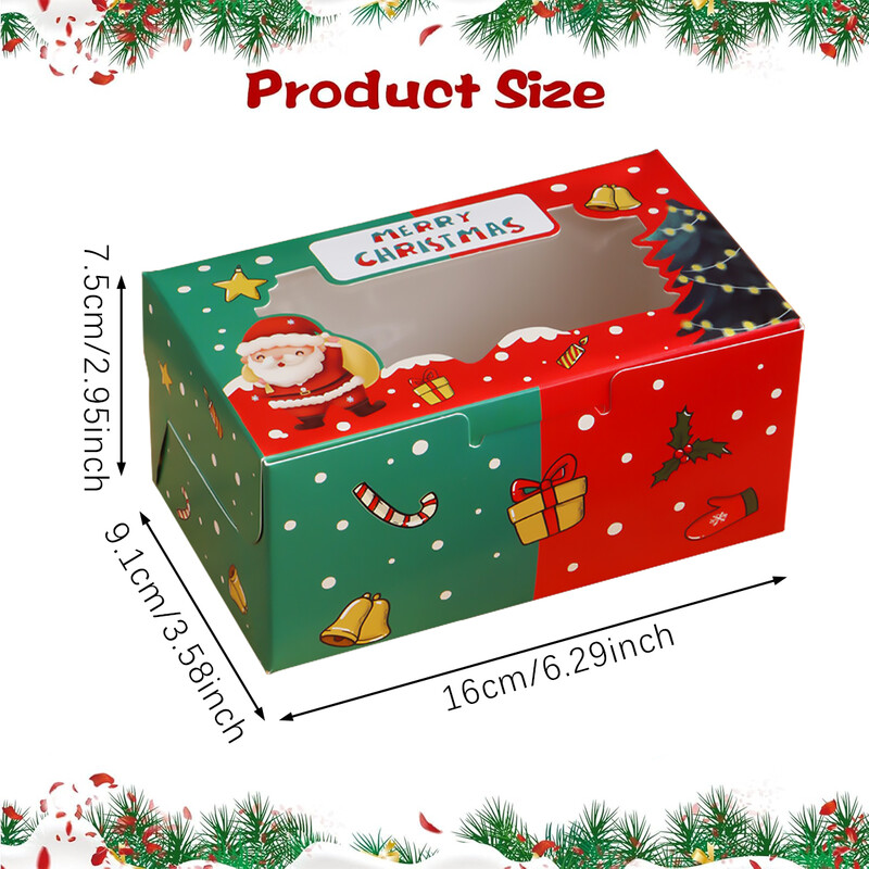 10 bucăți cutii pentru cupcake de Crăciun, 2 containere pentru cupcake, inserție pentru cupcake cu fereastră de afișare transparentă, suporturi pentru cupcake pentru petrecere