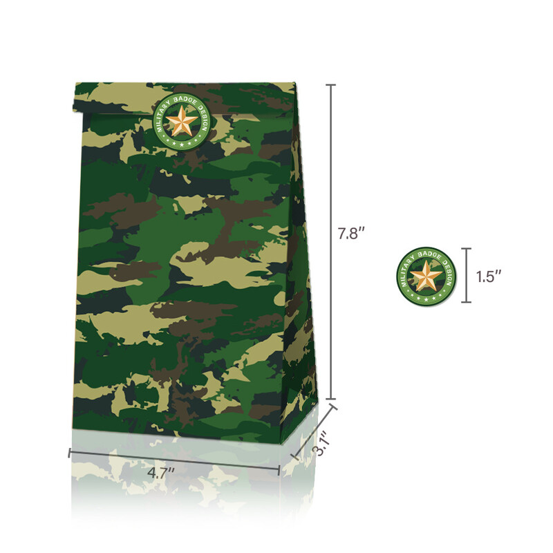 8/30 buc. Saci cadou din hârtie Camo cu autocolante, verde armată, camuflaj, geantă de bomboane Camouflage, tema militară, decorațiuni pentru petrecerea de naștere, favoruri