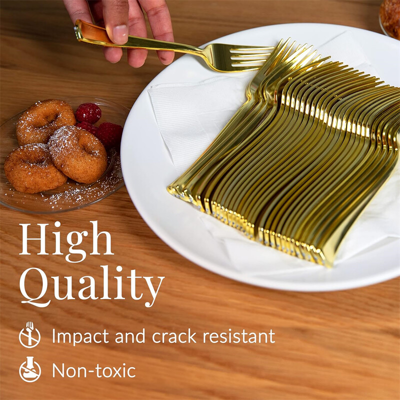 30 bucăți furculițe din plastic auriu - furculițe aurii de 7,4 inci de unică folosință - argintărie din plastic auriu pentru prăjituri de desert - tăiat din plastic rezistent