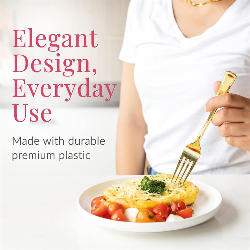 30 bucăți furculițe din plastic auriu - furculițe aurii de 7,4 inci de unică folosință - argintărie din plastic auriu pentru prăjituri de desert - tăiat din plastic rezistent