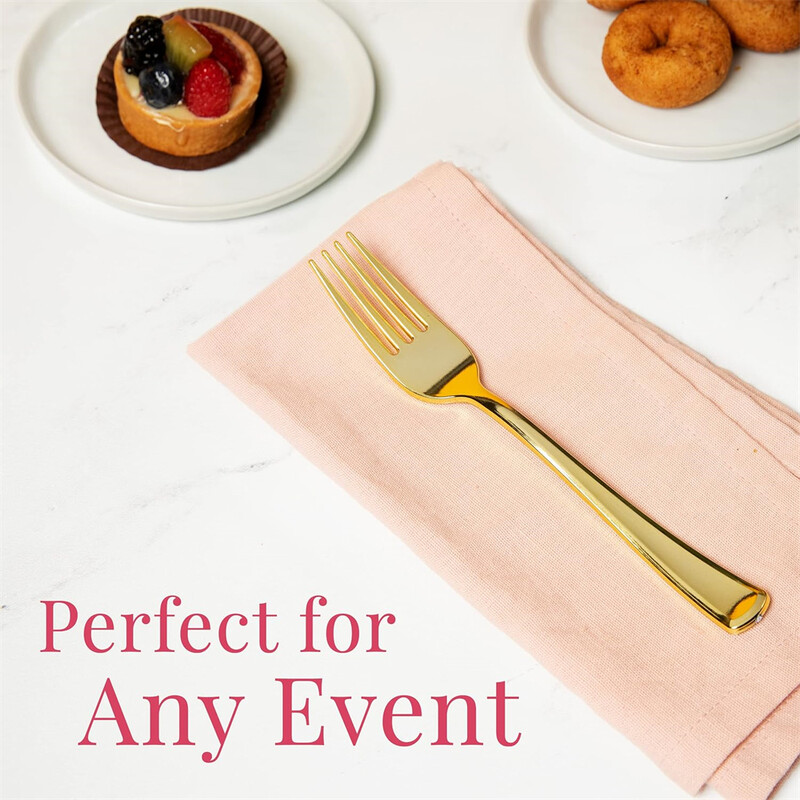 30 bucăți furculițe din plastic auriu - furculițe aurii de 7,4 inci de unică folosință - argintărie din plastic auriu pentru prăjituri de desert - tăiat din plastic rezistent