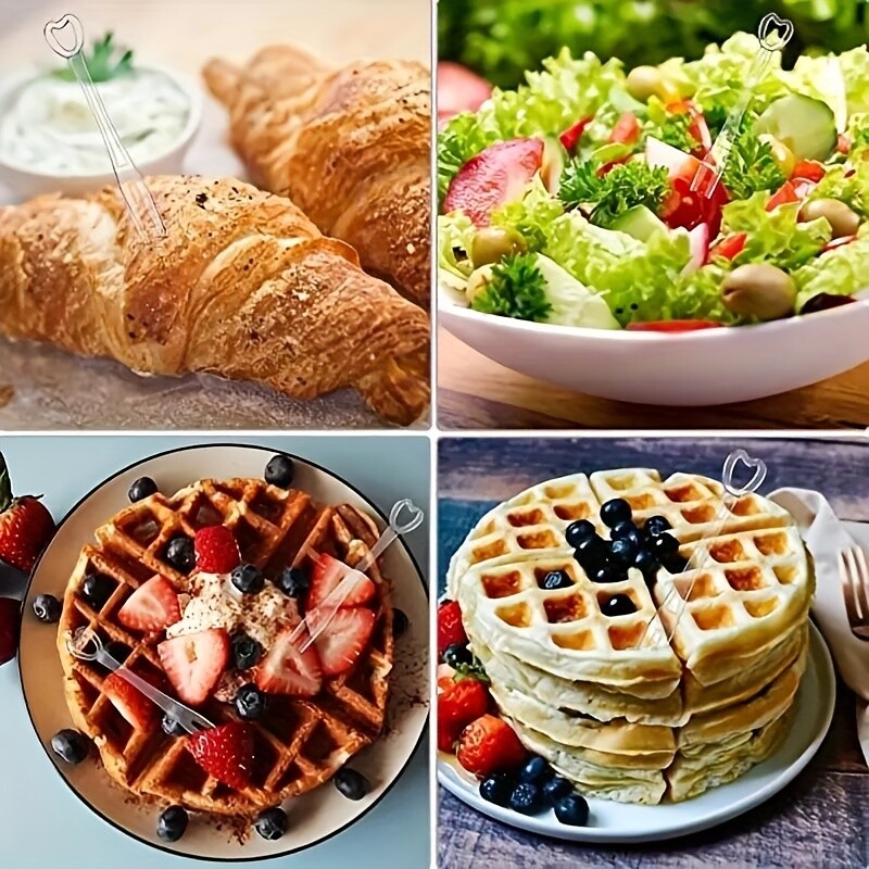 100 buc furculițe elegante de unică folosință în formă de inimă pentru petreceri bețișoare pentru grătar Alegeți frigărui Set de uz casnic alimentar prăjitură cu fructe