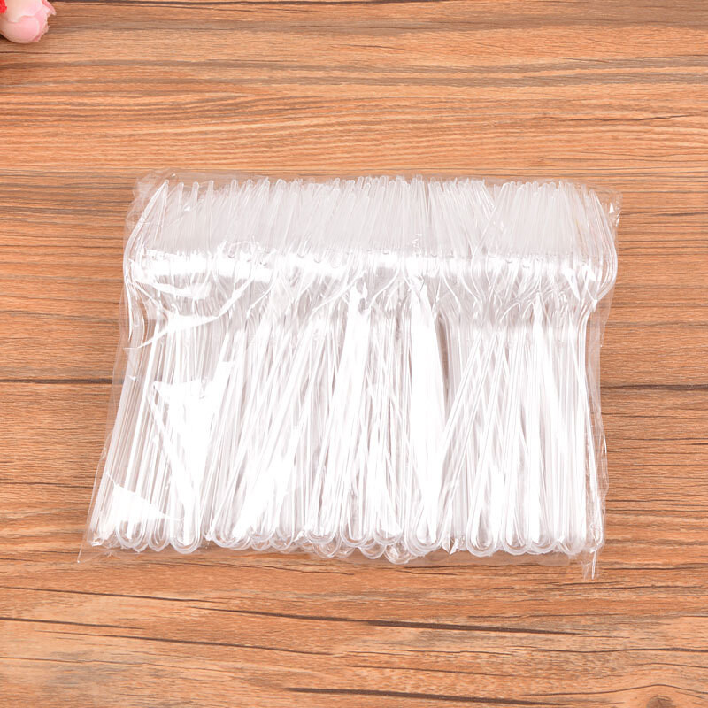 100 buc/lot furculițe negre transparente de unică folosință pentru desert produse de patiserie veselă din plastic cu patru dinți furculiță pentru fructe un pachet cu ridicata