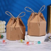 Κουτιά συσκευασίας δώρου 10 τμχ Hexagon Kraft Paper Cookie με σχοινί κάνναβης για διακόσμηση πάρτι γενεθλίων για μωρά