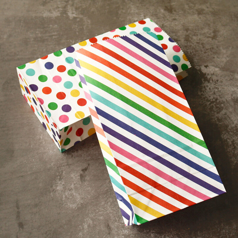 30 de bucăți pungi kraft cu bunătăți pentru copii, pungă de bomboane cu dungi, bomboane, curcubeu, cadou pentru petrecere, bunătate, împachetat pâine, gustare