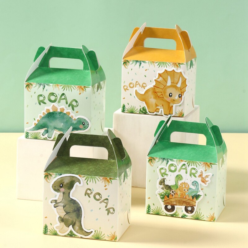Cutii de bomboane cu animale de dinozaur Decor pentru petrecerea de aniversare a dinozaurului Cutie de ambalare pentru cadouri pentru copii, cutie pentru decorațiuni pentru baby shower, cutie, pungă
