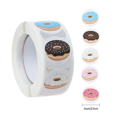 500Pcs 2,5cm Χαριτωμένα αυτοκόλλητα ντόνατ σφραγίδα ετικέτα δώρου Αυτοκόλλητα συσκευασίας Δώρα γάμου Δώρα γενεθλίων Αυτοκόλλητο μπισκότα Διακόσμηση πινακίδων