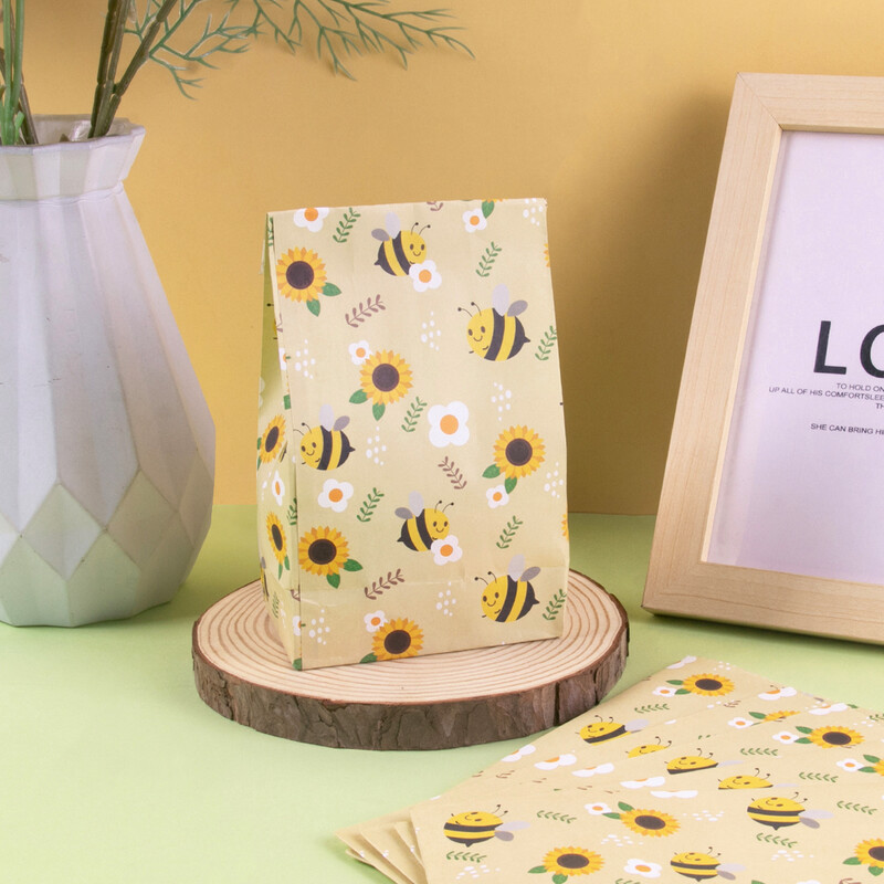 10/20 bucăți drăguț albinele cu model floarea-soarelui saci de hârtie cadou pentru petrecere de aniversare sac de ambalare cadou pentru petrecere de vară sac cu bomboane cadou pentru copii