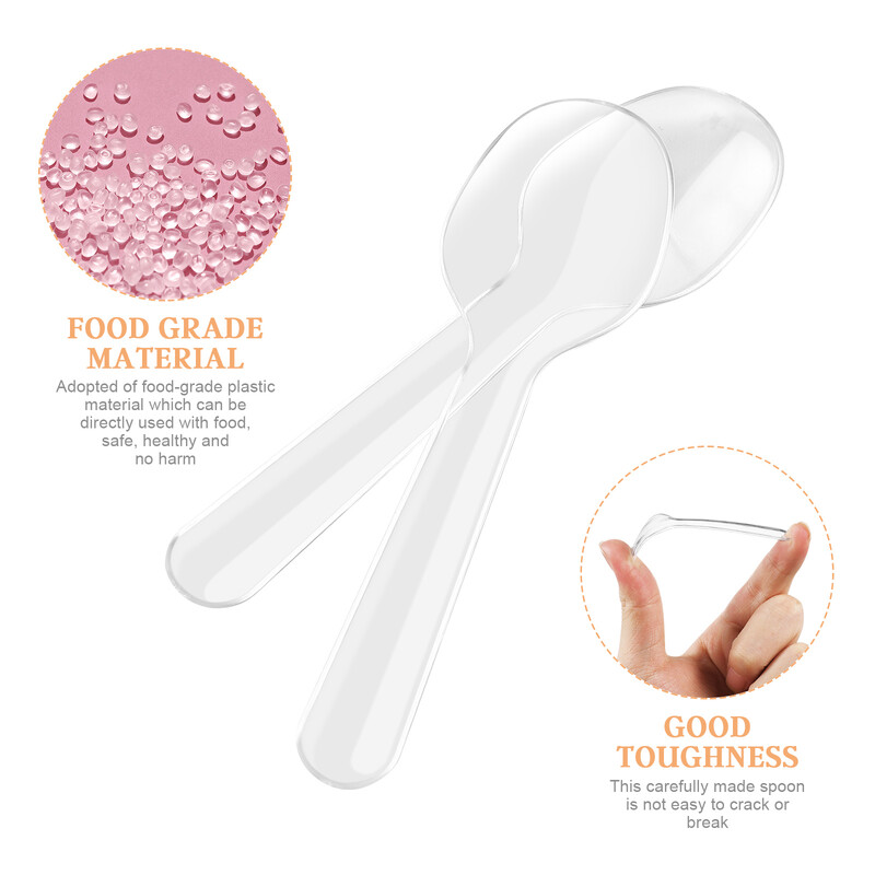 200 vnt Vienkartiniai plastikiniai šaukštai Plastikiniai stalo įrankiai Stalo įrankiai Skaidrūs arbatinis šaukštelis Vienkartiniai indai desertiniams ledams vakarėliui