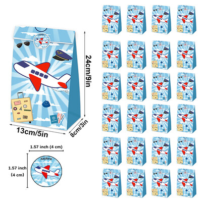 24db Rajzfilm repülőgépes ajándéktáska Repülőgépes Party Favor édességtáska pecsétmatricával Baby Shower Pilot témájú születésnapi parti dekoráció