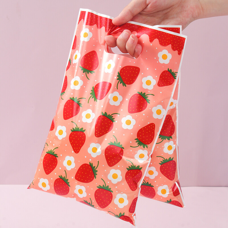 10/25/50 buc Geantă de mână cu model de căpșuni roz, geantă de ambalare pentru cadouri pentru petrecere, căpșuni, pentru petrecere de aniversare, cadouri pentru copii, pungi