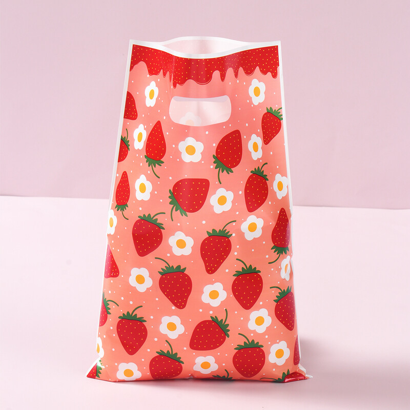 10/25/50 buc Geantă de mână cu model de căpșuni roz, geantă de ambalare pentru cadouri pentru petrecere, căpșuni, pentru petrecere de aniversare, cadouri pentru copii, pungi