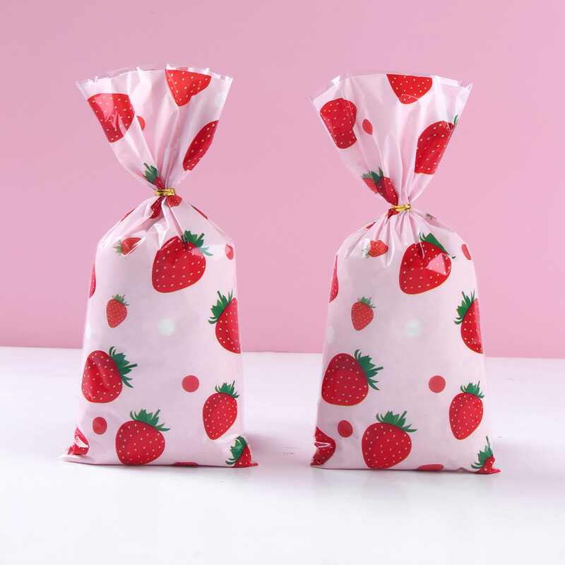 25/50/100 buc. Saci cu bomboane pentru petrecere tematică cu căpșuni, pungi de ambalare pentru cadouri, căpșuni, decorațiuni pentru petrecerea de naștere pentru copii.
