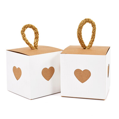 10/20 τμχ Κουτιά δώρου Mini White & Brown Heart Μπομπονιέρες γάμου Χάρτινα μπισκότα σοκολάτας καραμέλες Κουτιά συσκευασίας Προμήθειες για πάρτι γενεθλίων