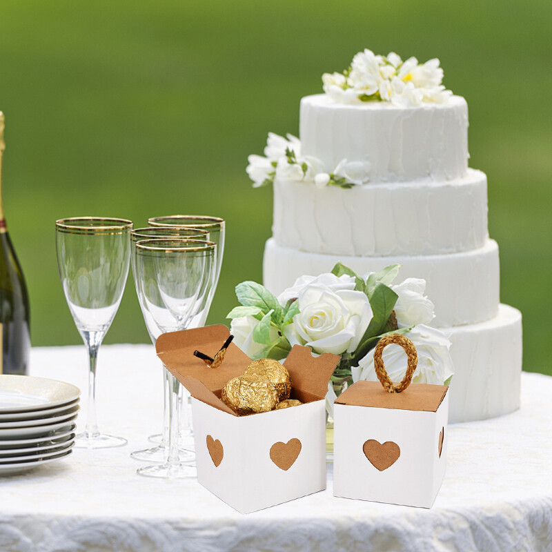 10/20 buc. Mini cutii de cadou cu inimă albă și maro Favoruri de nuntă, hârtie, ciocolată, biscuiți, bomboane, cutii de ambalare, consumabile pentru petrecerea de aniversare