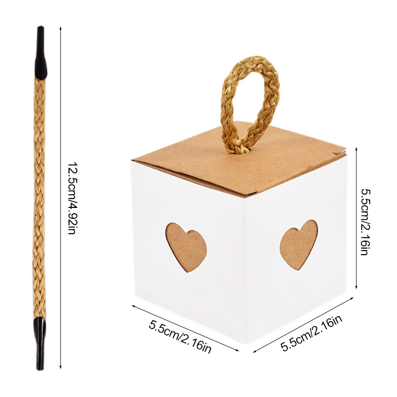 10/20 buc. Mini cutii de cadou cu inimă albă și maro Favoruri de nuntă, hârtie, ciocolată, biscuiți, bomboane, cutii de ambalare, consumabile pentru petrecerea de aniversare
