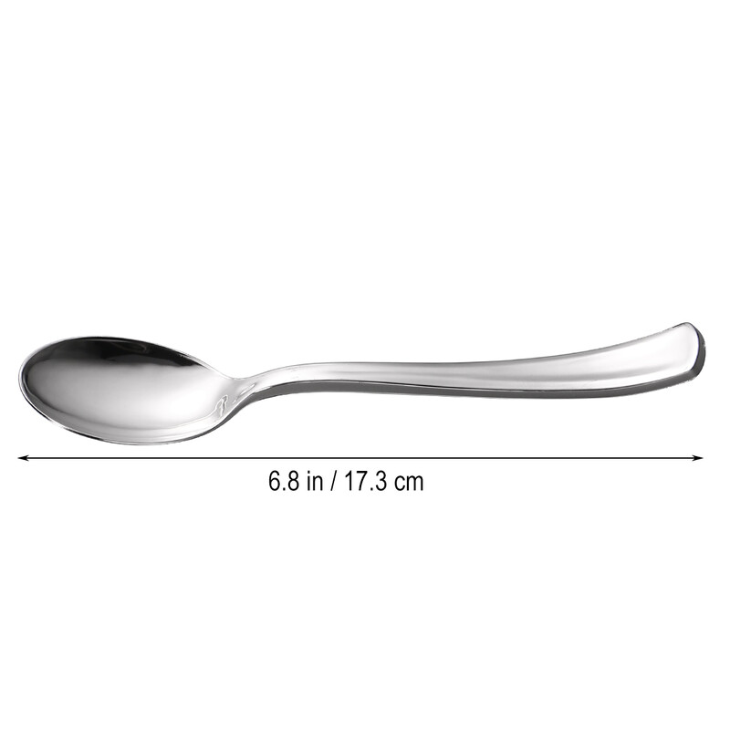 36 vnt., vienkartinis plastikinis mini desertinis torto šaukštas nerūdijančio plieno apdaila vakarėlių vestuvėms (sidabras)