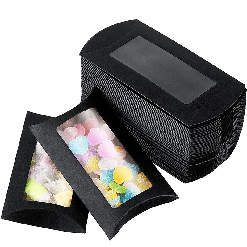 10/20/30/50/buc Cutie de bomboane în formă de pernă cu fereastră, nuntă, hârtie kraft de Crăciun, cutii de ambalare pentru cadou, consumabile pentru petrecerea de naștere