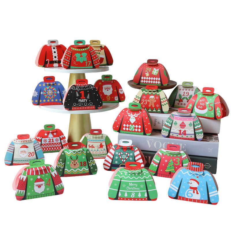12 bucăți de desene animate în formă de pulover cutie cu bomboane de ciocolată cu tema de Crăciun cutii de ambalare pentru cadouri pentru decorarea petrecerii de Crăciun Fericit de Anul Nou