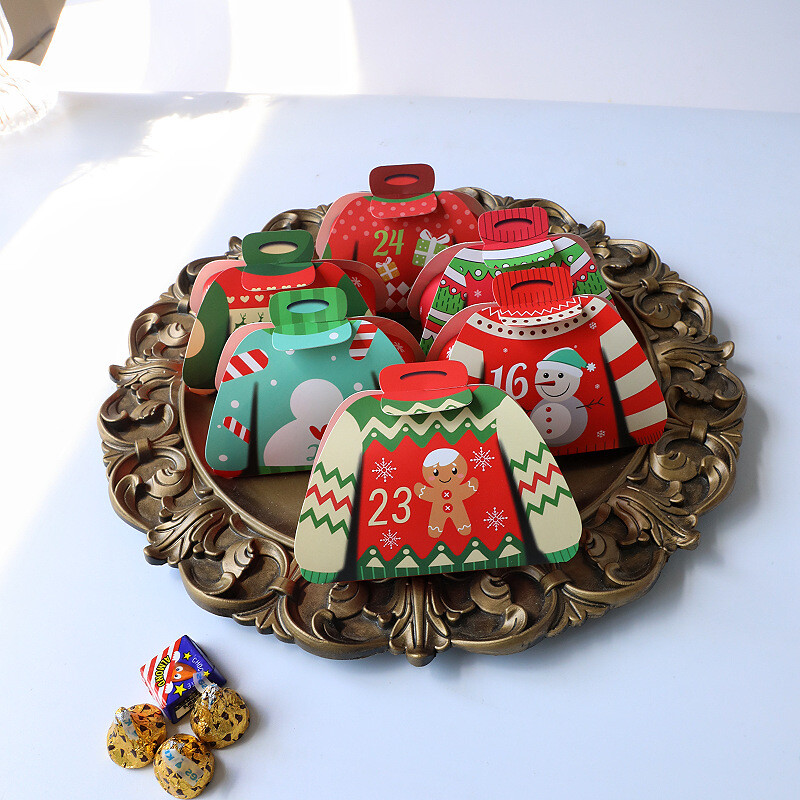 12 bucăți de desene animate în formă de pulover cutie cu bomboane de ciocolată cu tema de Crăciun cutii de ambalare pentru cadouri pentru decorarea petrecerii de Crăciun Fericit de Anul Nou