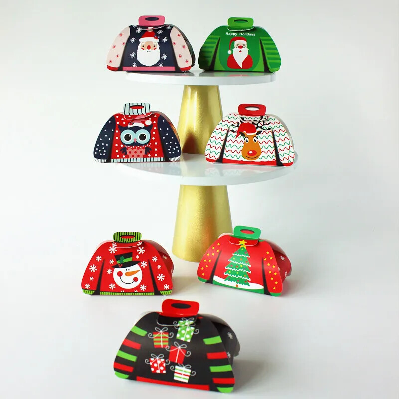 12 bucăți de desene animate în formă de pulover cutie cu bomboane de ciocolată cu tema de Crăciun cutii de ambalare pentru cadouri pentru decorarea petrecerii de Crăciun Fericit de Anul Nou
