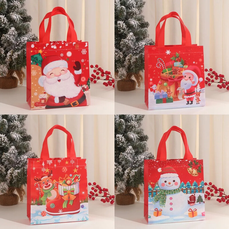 4 bucăți pungi pentru cadouri de Crăciun Moș Crăciun Om de zăpadă Elk Xmax Geantă de ambalare pentru cadouri Ambalaj de Crăciun nețesut Decor de Crăciun 2024 Navidad