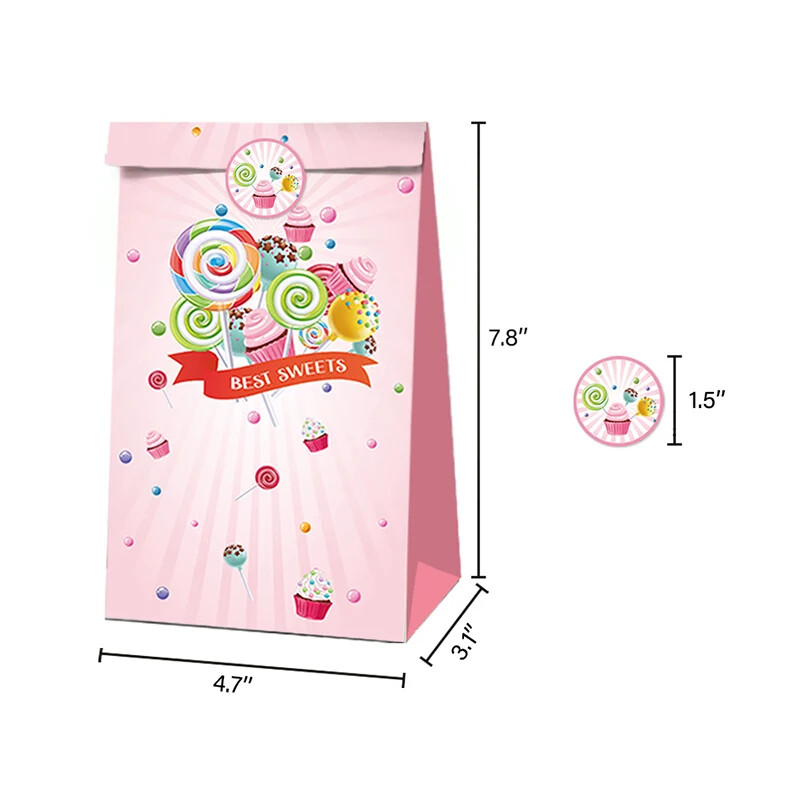 Geantă minunată de bomboane cu înghețată cu autocolante pentru decorațiuni pentru petrecerea de ziua de naștere, pungă de bomboane cu acadele, ceainic / gogoși, hârtie pentru pungi de cadou