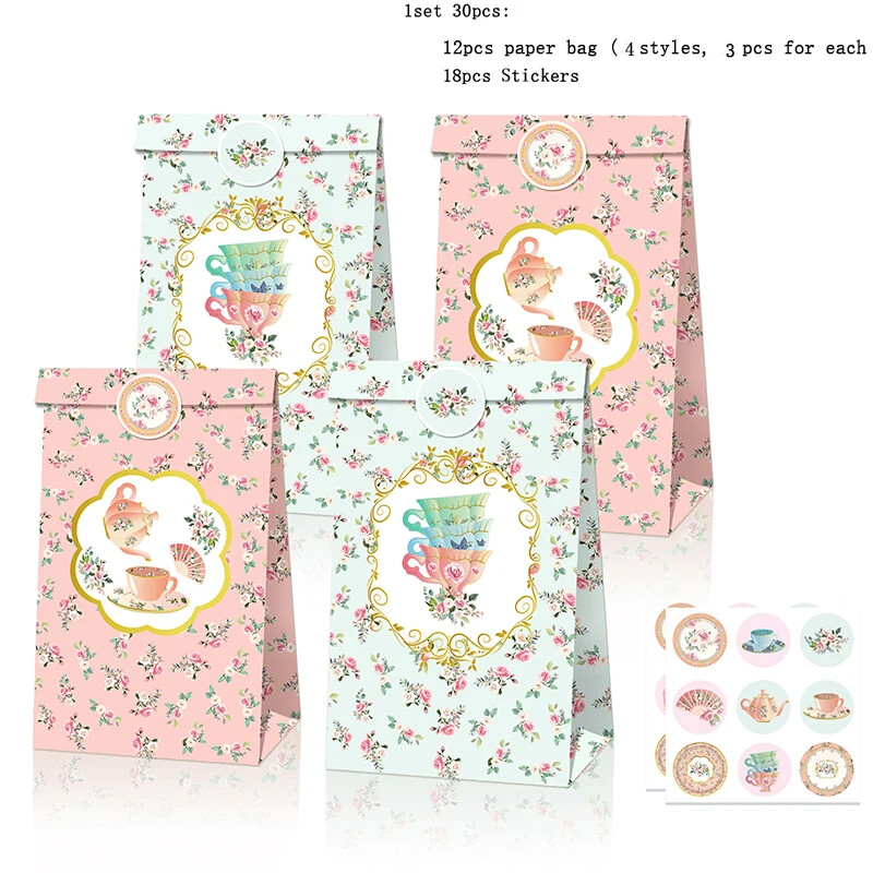 Geantă minunată de bomboane cu înghețată cu autocolante pentru decorațiuni pentru petrecerea de ziua de naștere, pungă de bomboane cu acadele, ceainic / gogoși, hârtie pentru pungi de cadou