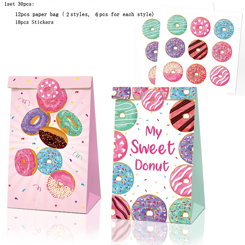 Geantă minunată de bomboane cu înghețată cu autocolante pentru decorațiuni pentru petrecerea de ziua de naștere, pungă de bomboane cu acadele, ceainic / gogoși, hârtie pentru pungi de cadou