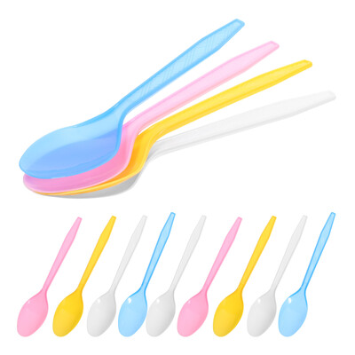 24 vnt. Vienkartiniai plastikiniai šaukštai Vakarėliui Stalo įrankiai Šaukštai Gimtadienio vakarėlio indai želė ledų desertui (atsitiktinė spalva)