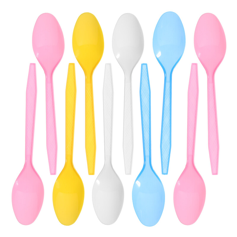 24 vnt. Vienkartiniai plastikiniai šaukštai Vakarėliui Stalo įrankiai Šaukštai Gimtadienio vakarėlio indai želė ledų desertui (atsitiktinė spalva)