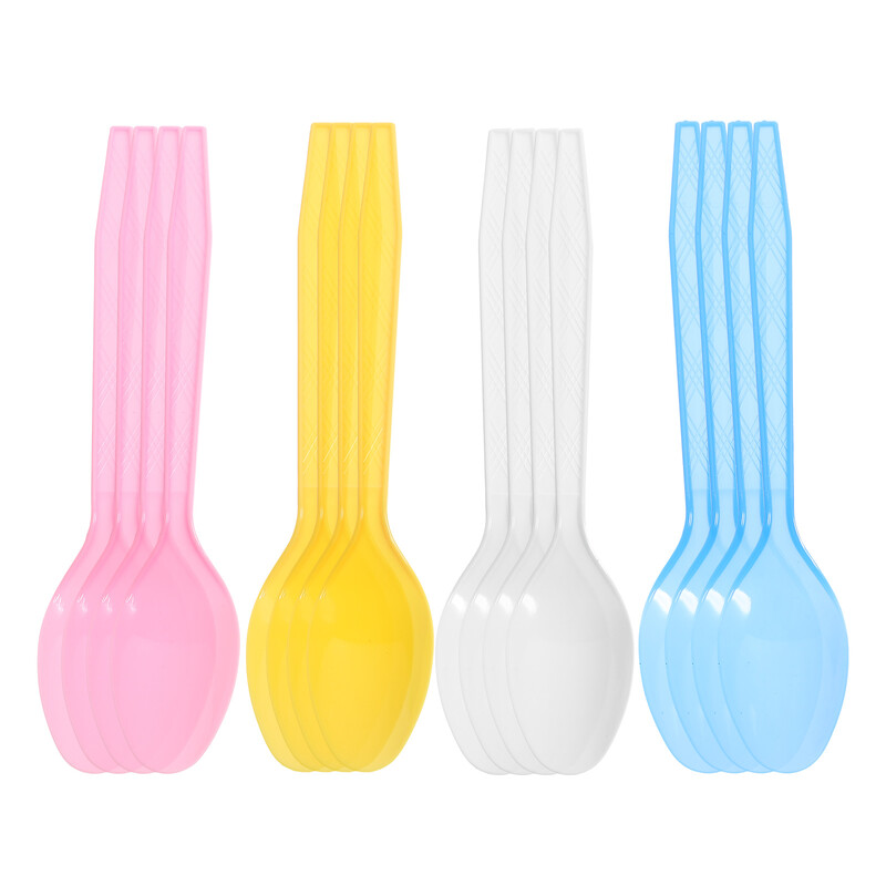 24 vnt. Vienkartiniai plastikiniai šaukštai Vakarėliui Stalo įrankiai Šaukštai Gimtadienio vakarėlio indai želė ledų desertui (atsitiktinė spalva)