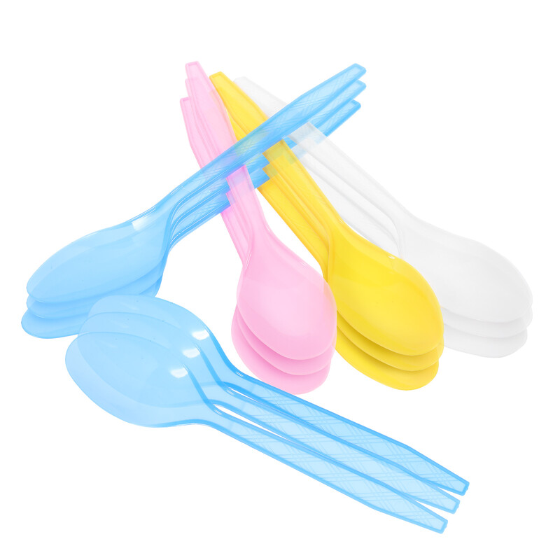 24 vnt. Vienkartiniai plastikiniai šaukštai Vakarėliui Stalo įrankiai Šaukštai Gimtadienio vakarėlio indai želė ledų desertui (atsitiktinė spalva)