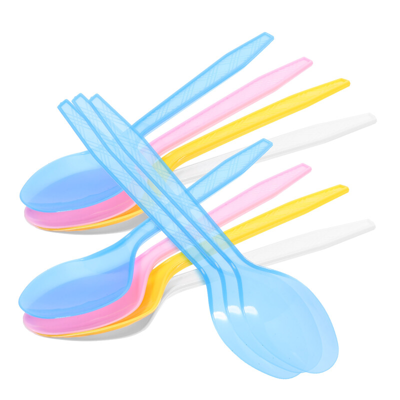 24 vnt. Vienkartiniai plastikiniai šaukštai Vakarėliui Stalo įrankiai Šaukštai Gimtadienio vakarėlio indai želė ledų desertui (atsitiktinė spalva)