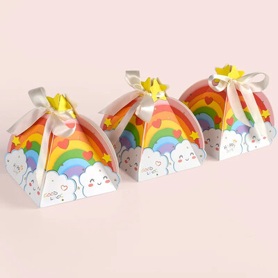 10 бр. Кутии за сладки шоколадови бонбони Rainbow Cloud Кутия за опаковане на подаръци с панделка за деца, момче, момиче, рожден ден Baby Shower Party Decor