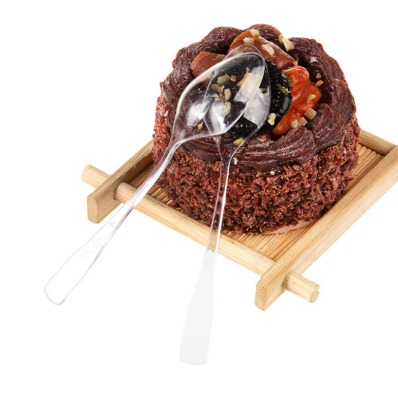 100 vnt Stalo reikmenų šaukštas PS kietas plastikas vienkartinis vestuvinių tortų kaušelis permatomas vaisių pyragų samtelis Virtuvės stalo reikmenys