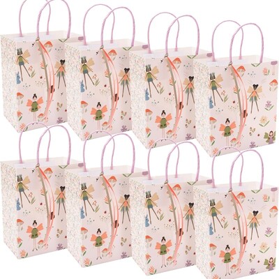 8 db Woodland Fairy ajándéktáska szalagdíszítéssel lányoknak Születésnapi parti ajándéktáska Baby Shower Fairies Favor Bag Rózsaszín dobozok