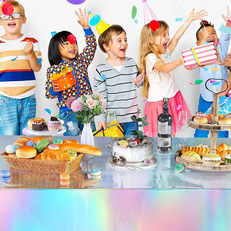 Fețe de masă irisate, auriu strălucitor, roz fierbinte, cu laser, argintiu, husă de masă holografică de unică folosință pentru decorarea petrecerii de aniversare de Crăciun