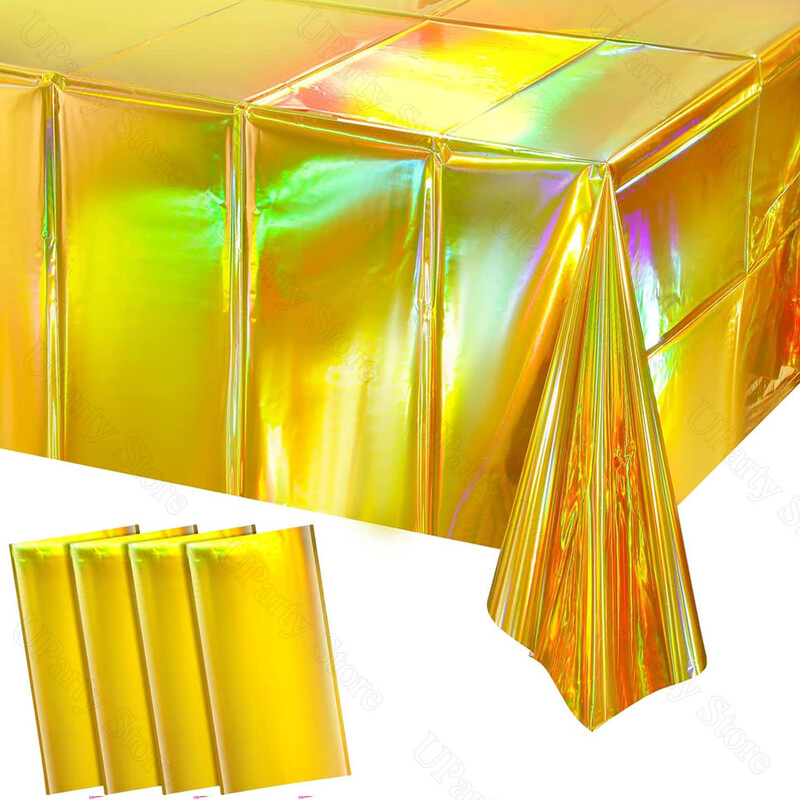 Fețe de masă irisate, auriu strălucitor, roz fierbinte, cu laser, argintiu, husă de masă holografică de unică folosință pentru decorarea petrecerii de aniversare de Crăciun