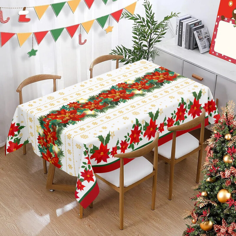 Față de masă de Crăciun Holly Hrăniță de masă cu flori de Crăciun Decoratiuni de Crăciun pentru Home Decor 2024 Navidad Noel Gift Decor de masă