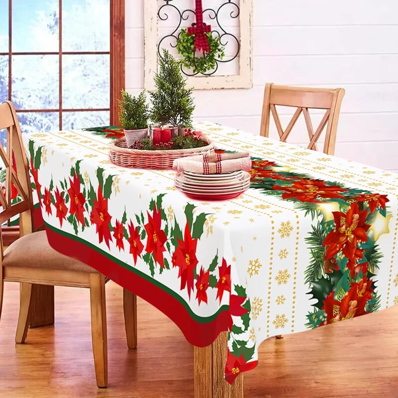 Față de masă de Crăciun Holly Hrăniță de masă cu flori de Crăciun Decoratiuni de Crăciun pentru Home Decor 2024 Navidad Noel Gift Decor de masă