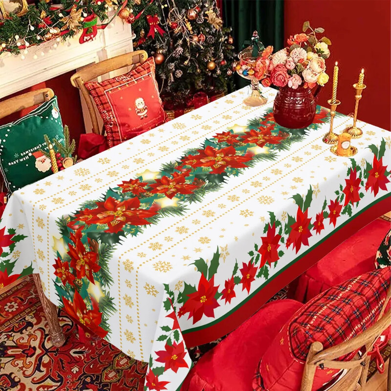 Față de masă de Crăciun Holly Hrăniță de masă cu flori de Crăciun Decoratiuni de Crăciun pentru Home Decor 2024 Navidad Noel Gift Decor de masă