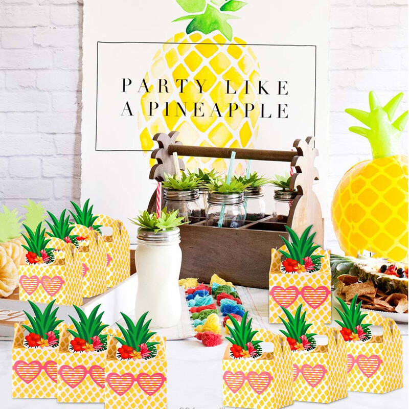 24 buc cutii cadou de bomboane pentru favoare de ananas pentru petrecerea tropicală hawaiană, petrecere cu fructe la grătar Luau, consumabile pentru petrecerea de nuntă pe plajă de vară