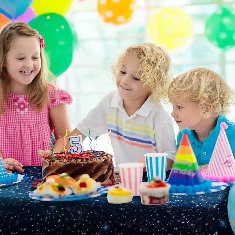 Față de masă de unică folosință 137x274cm PVEA Sky Space Astronaut Ziua de Naștere Față de masă dreptunghiulară Copii Baby Shower Decoratiuni pentru petrecere